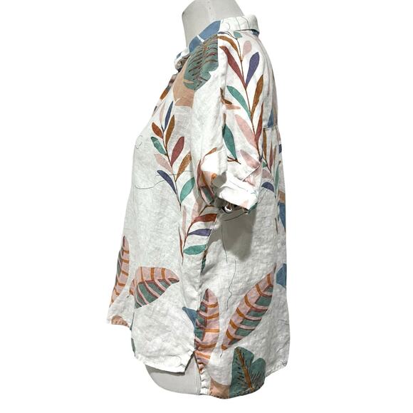 Cynthia Rowley Tropical Print 100% Linen Button Up Top Women’s Sz L - Picture 4 of 6